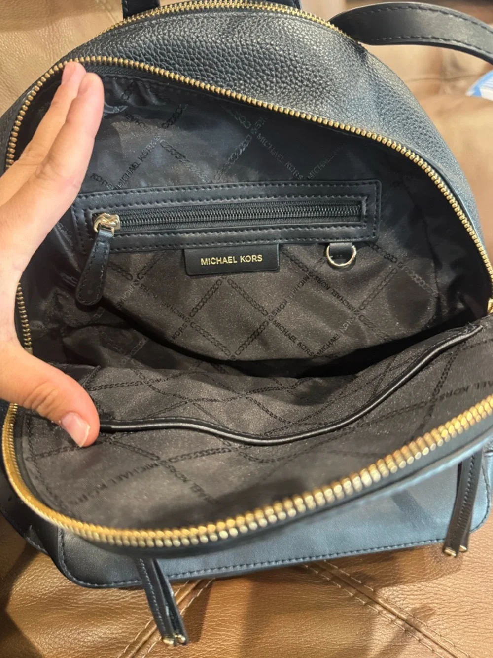 Michael Kors Black Pebbled Leather Mini Backpack with Gold Accents - Picture 7 of 7